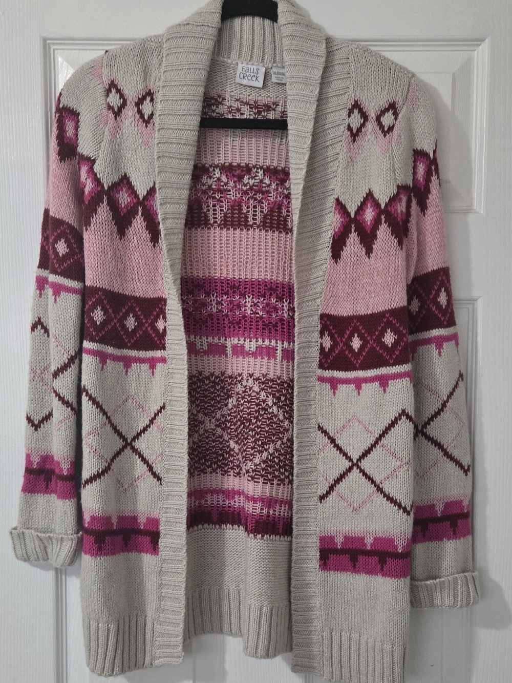 Falls Creek Pink Patterned Open-Front Girl's Cardigan Sweater